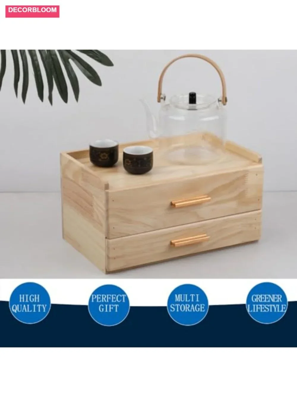 Wooden Tea Organizer with Drawer, 8 Compartments, Tea Bag Holder, Includes
